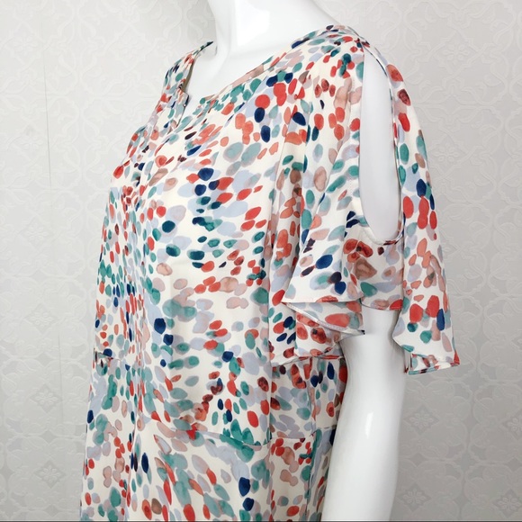 💜Anthropologie Maeve Watercolor Dot Flutter Dress - Picture 5 of 8